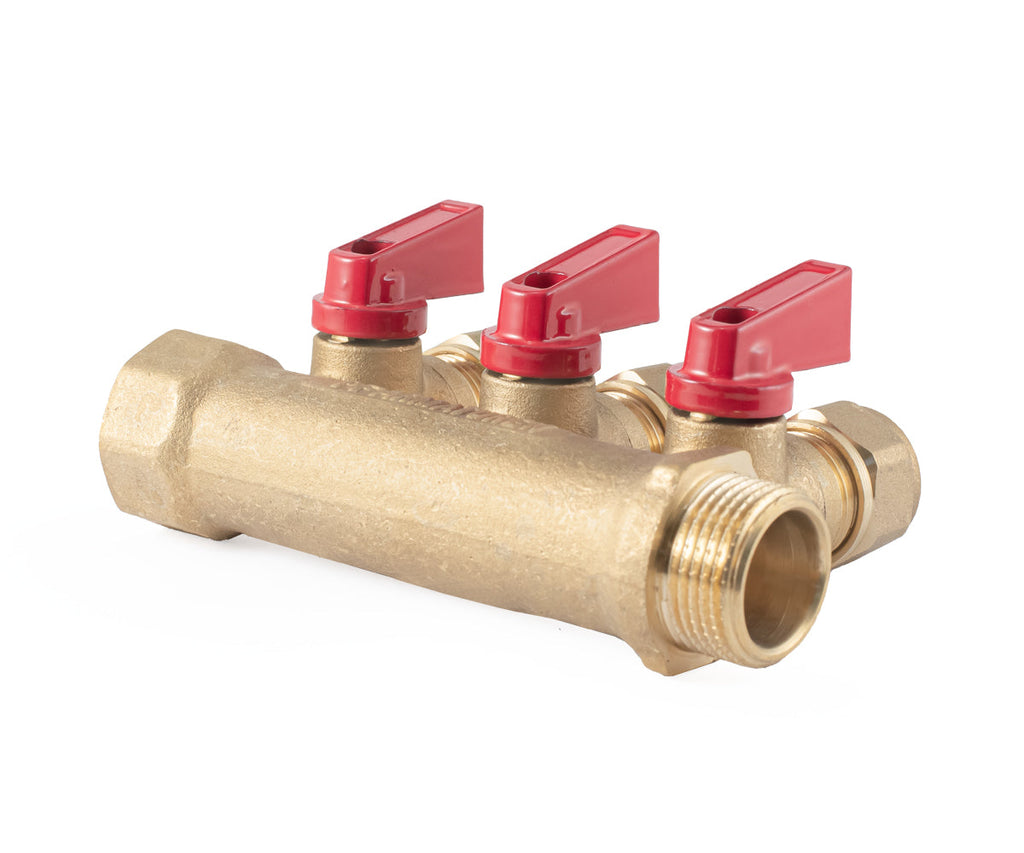 Manifold with ball valves and compression fittings, blue/red handles, F/M — PF MVP 266.3, ракурс 7