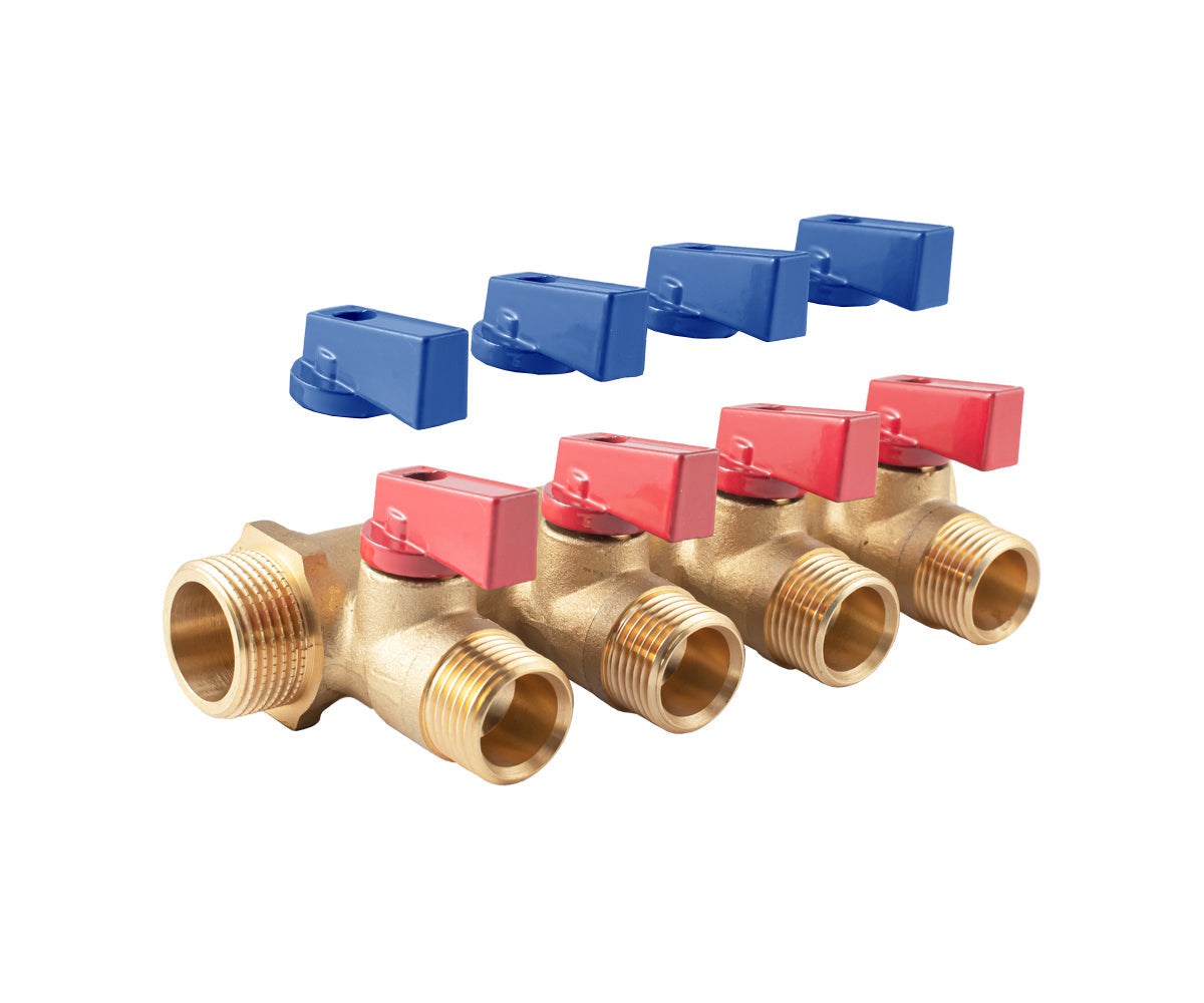 Manifold with ball valves, blue/red handles, F/M — PF MV 264.4, ракурс 1
