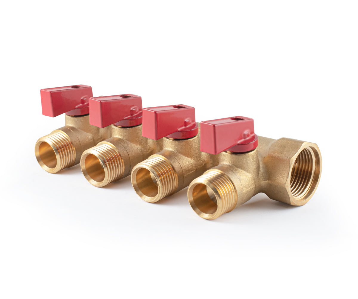 Manifold with ball valves, blue/red handles, F/M — PF MV 264.4, ракурс 3