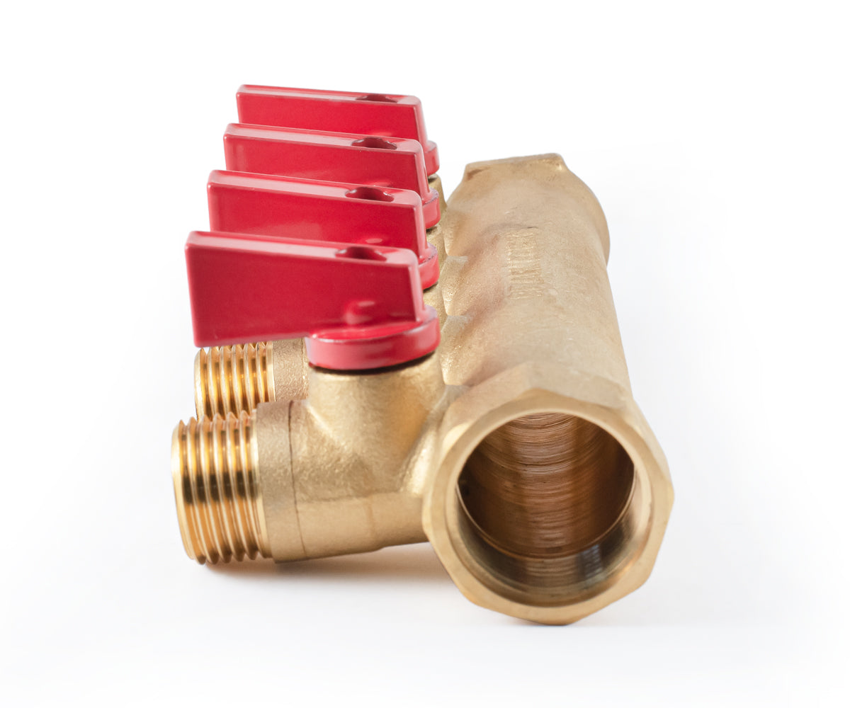 Manifold with ball valves, blue/red handles, F/M — PF MV 264.4, ракурс 4