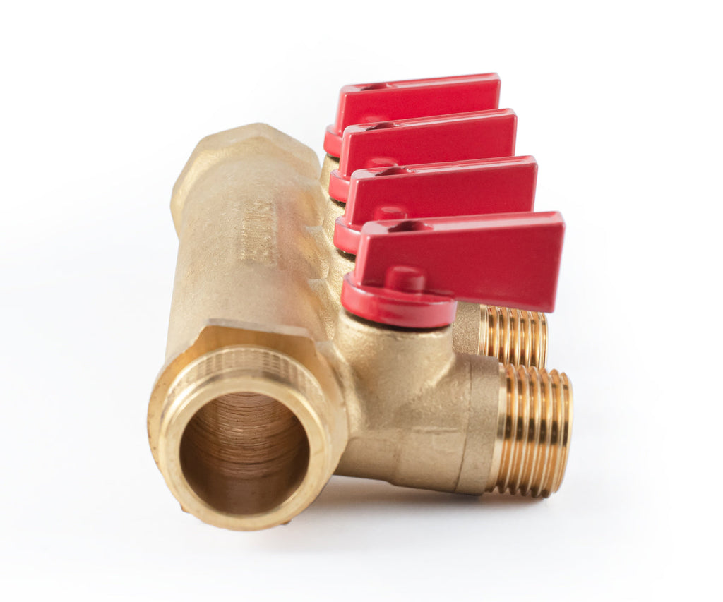 Manifold with ball valves, blue/red handles, F/M — PF MV 264.4, ракурс 8