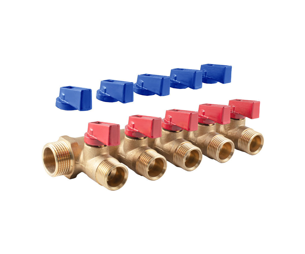 Manifold with ball valves, blue/red handles, F/M — PF MV 264.5
