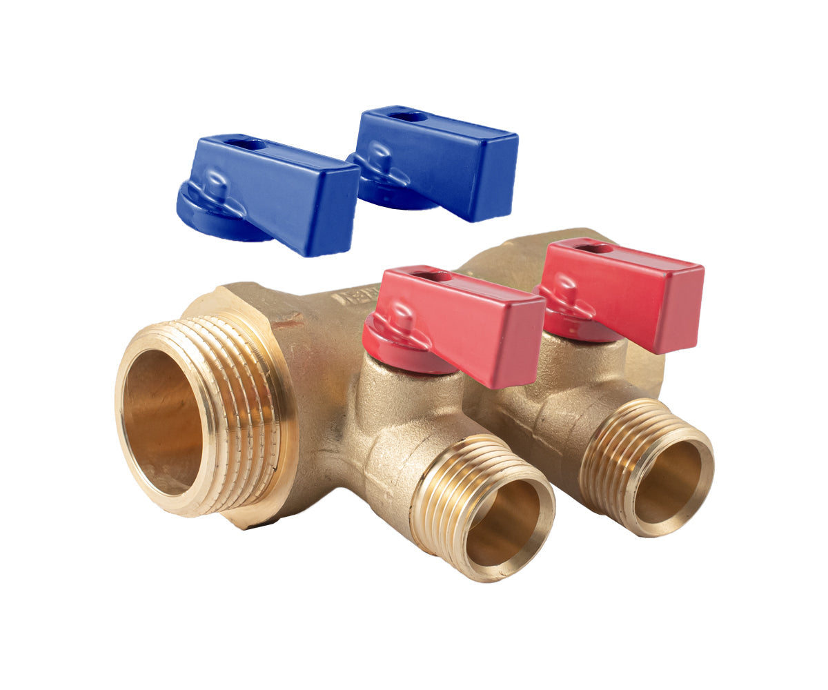 Manifold with ball valves, blue/red handles, F/M — PF MV 265.2