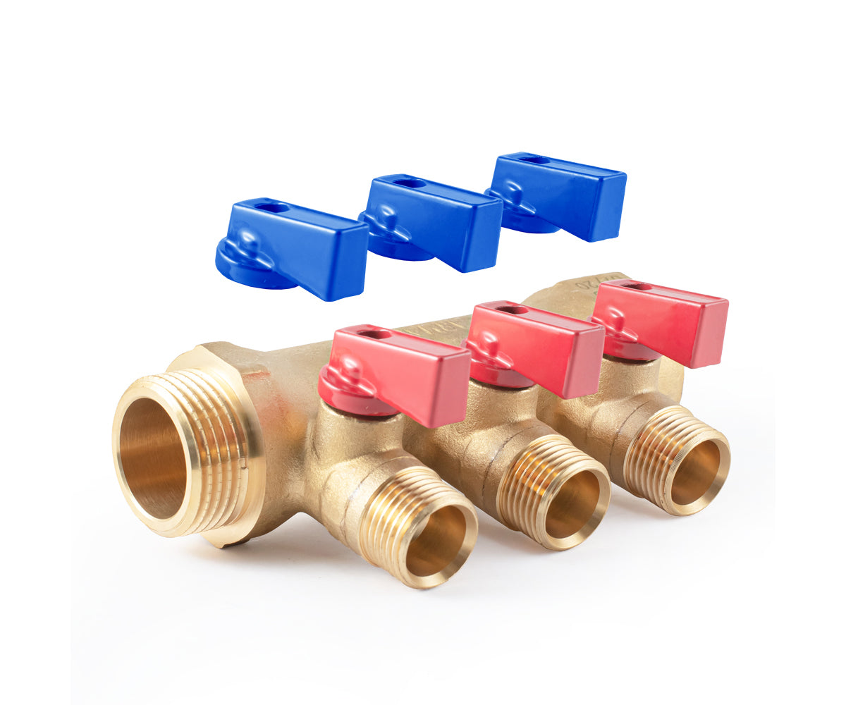 Manifold with ball valves, blue/red handles, F/M — PF MV 265.3