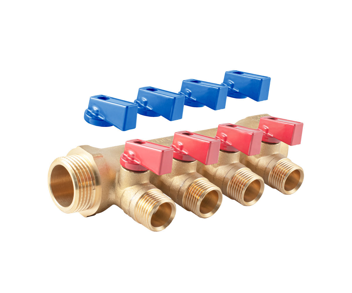 Manifold with ball valves, blue/red handles, F/M — PF MV 265.4