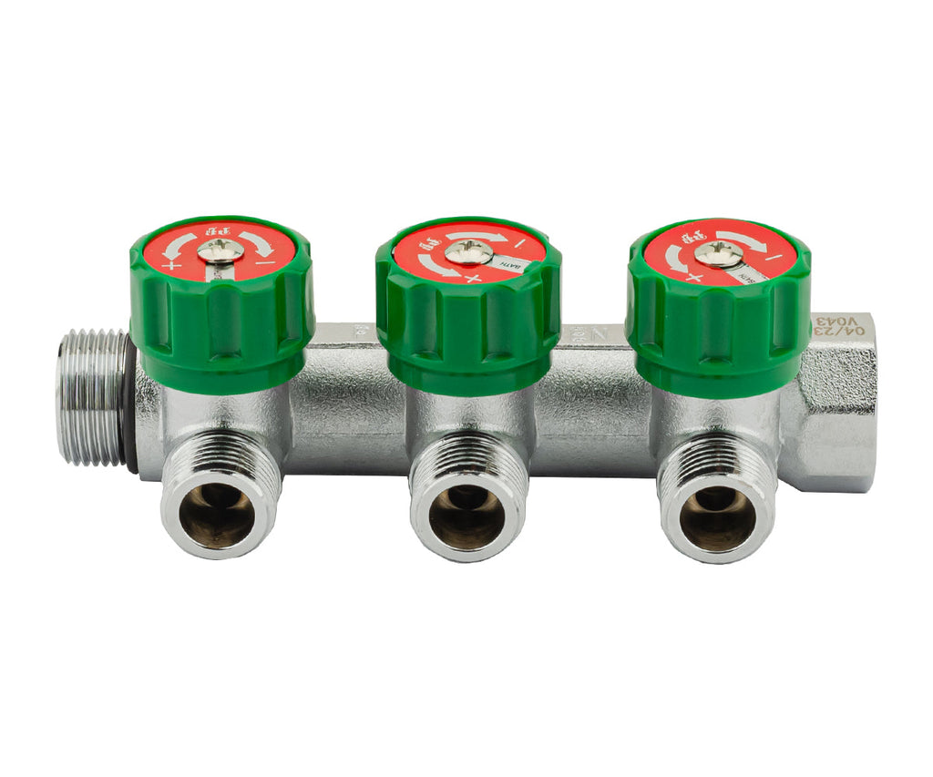 Chrome-plated manifold with regulating valves and outlets for flat gasket, F/M — PF MV 275.3, ракурс 2
