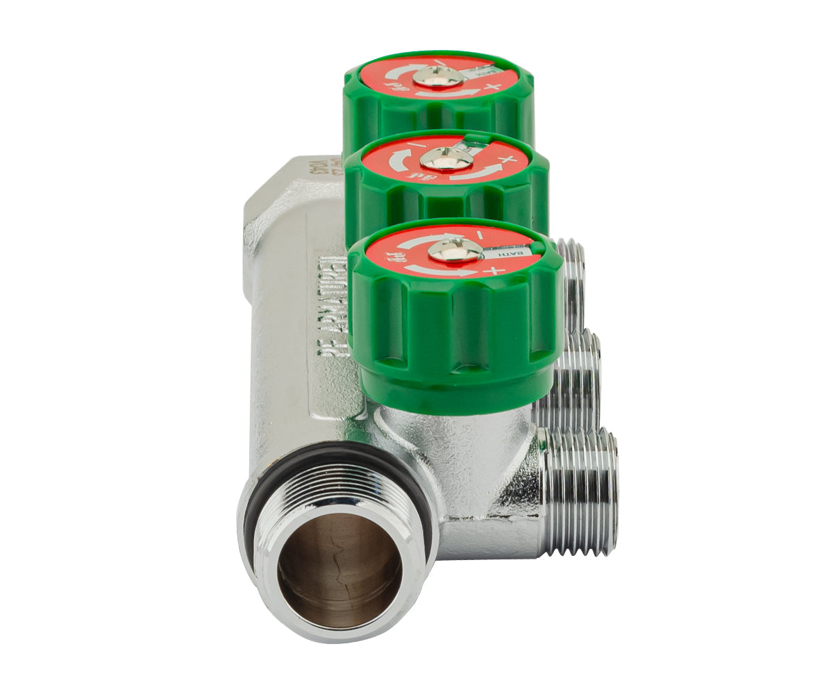 Chrome-plated manifold with regulating valves and outlets for flat gasket, F/M — PF MV 275.3, ракурс 8