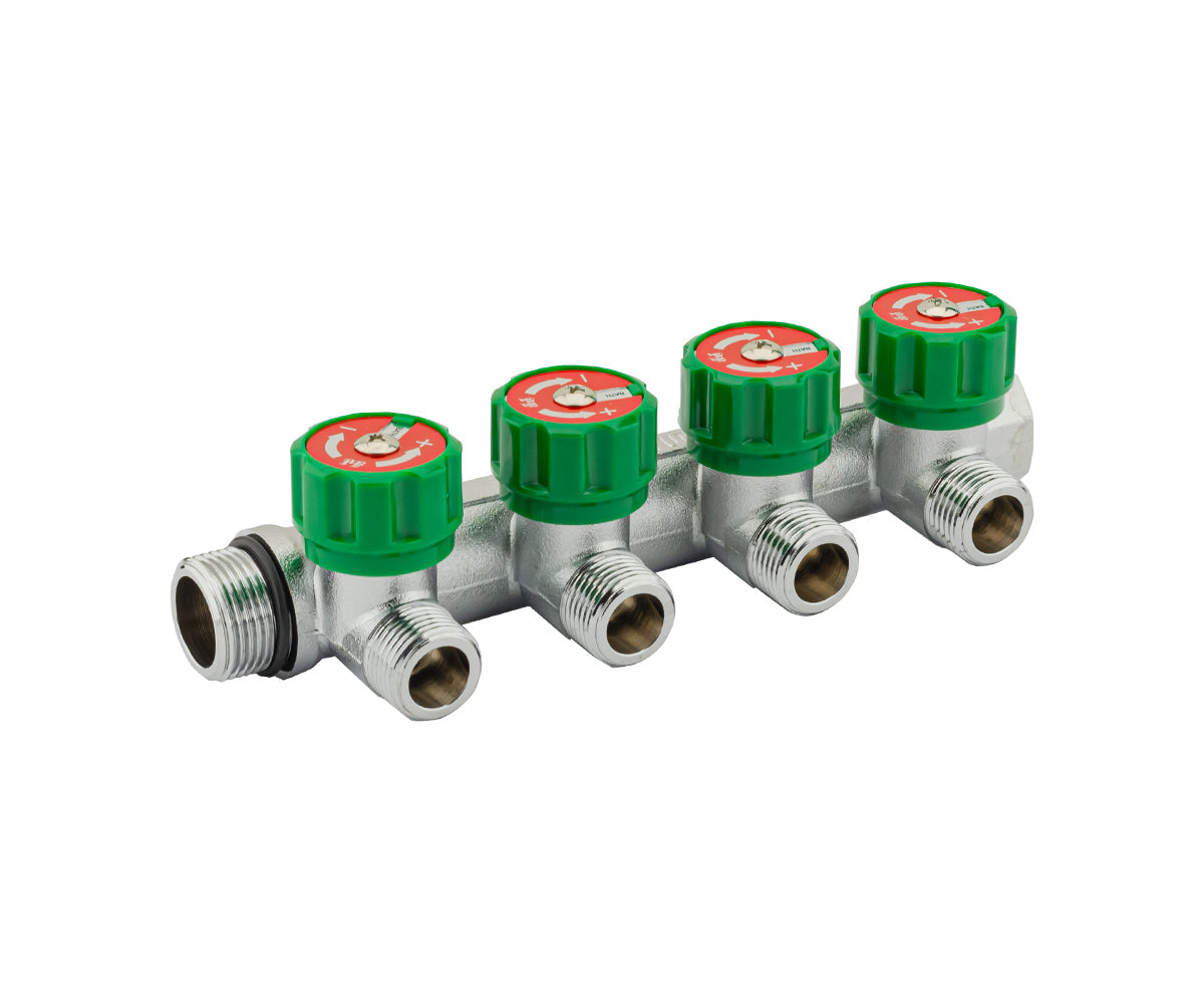 Chrome-plated manifold with regulating valves and outlets for flat gasket, F/M — PF MV 275.4