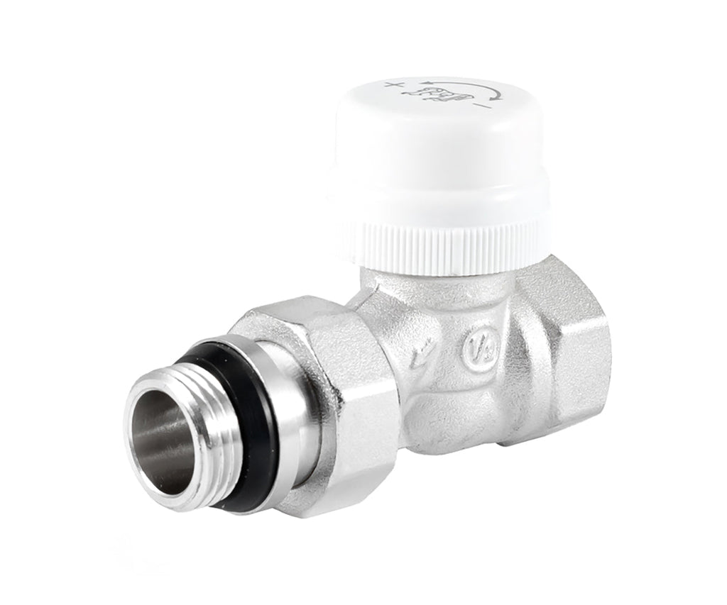 Straight thermostatic radiator valve with O-ring seal at tailpiece — view 1