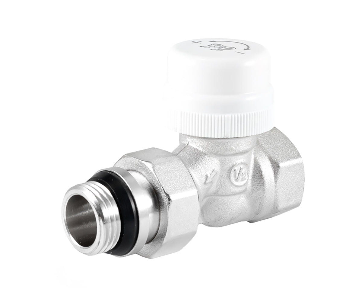 Straight thermostatic radiator valve with O-ring seal at tailpiece — view 1