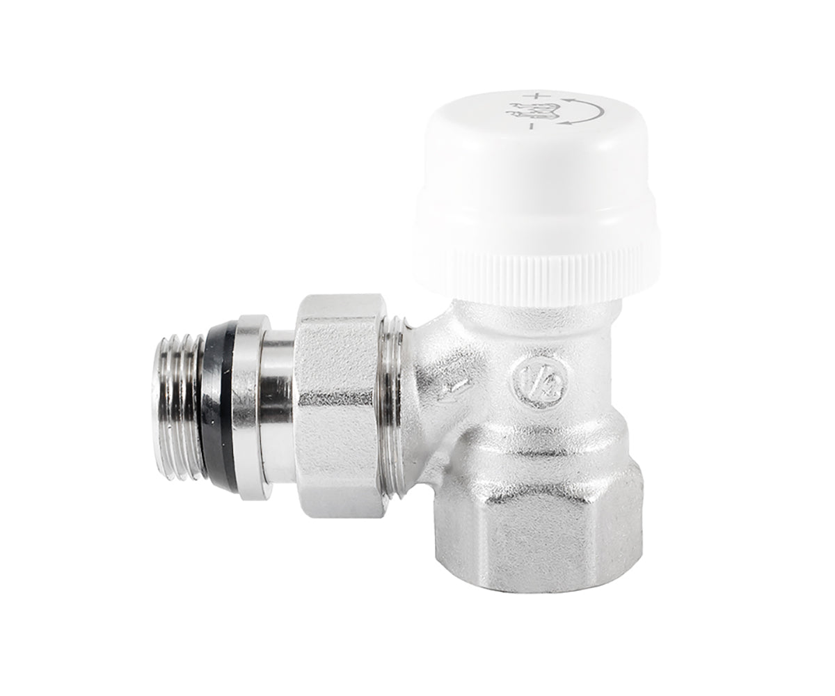 Angled thermostatic radiator valve with O-ring seal at tailpiece — view 2