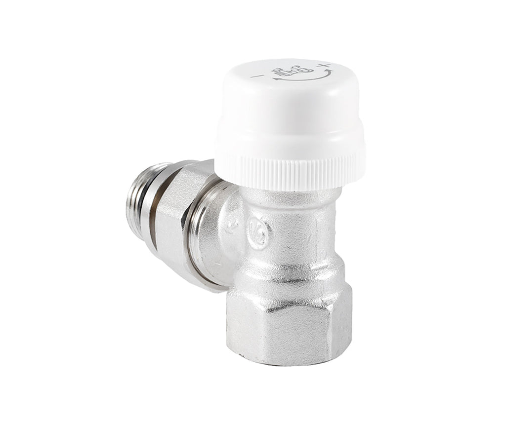Angled thermostatic radiator valve with O-ring seal at tailpiece — view 3