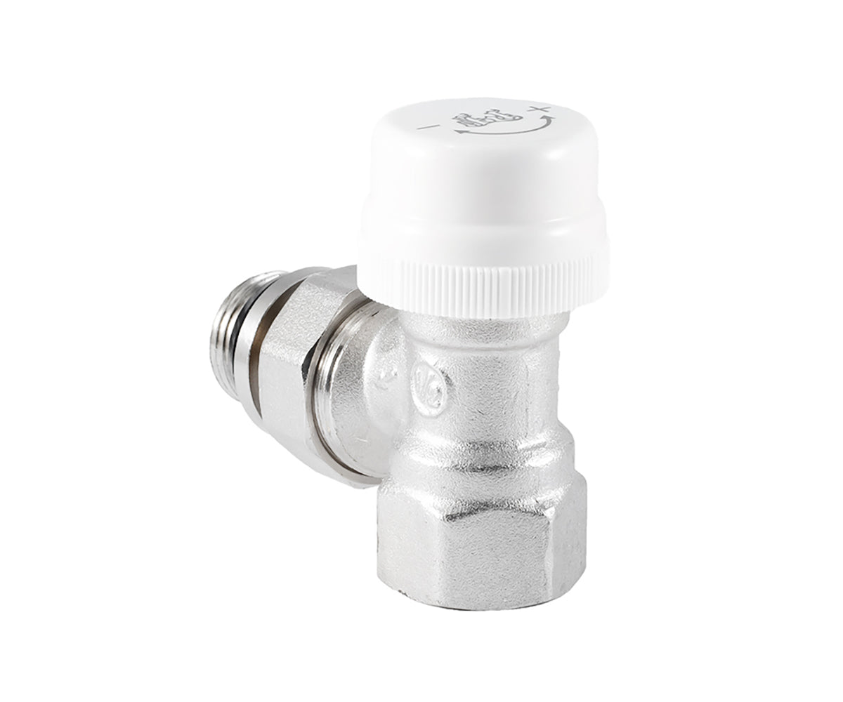 Angled thermostatic radiator valve with O-ring seal at tailpiece — view 3