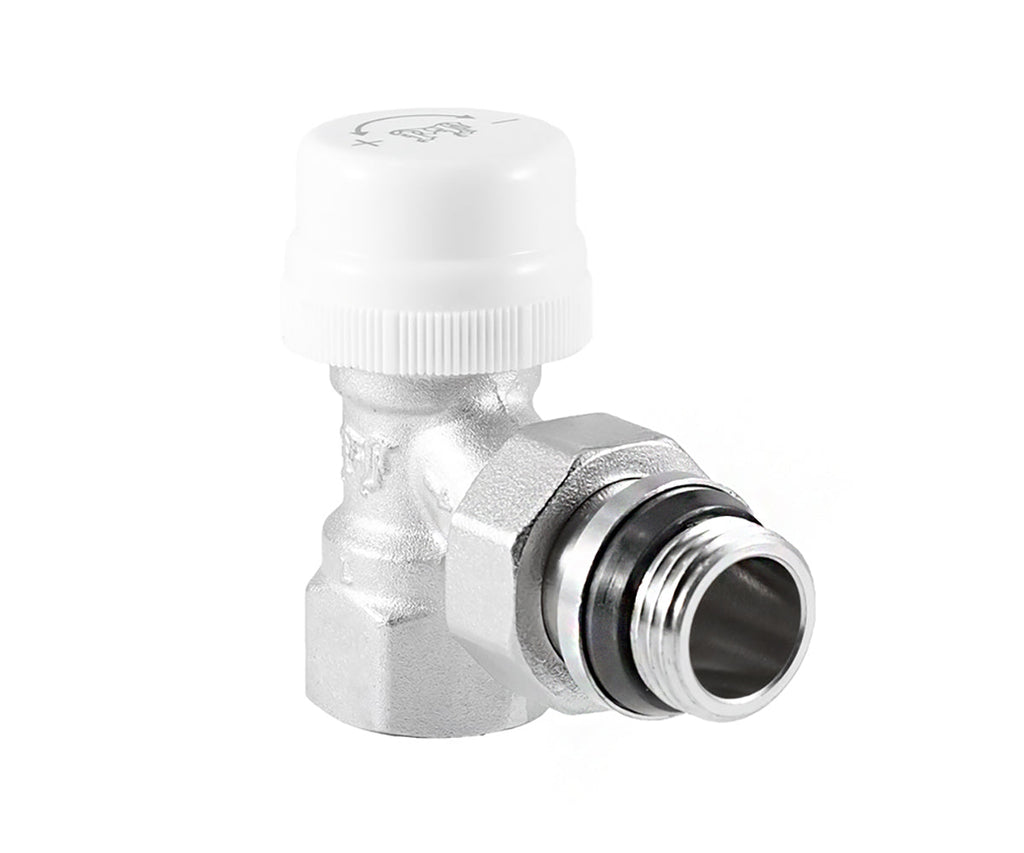 Angled thermostatic radiator valve with O-ring seal at tailpiece — view 6