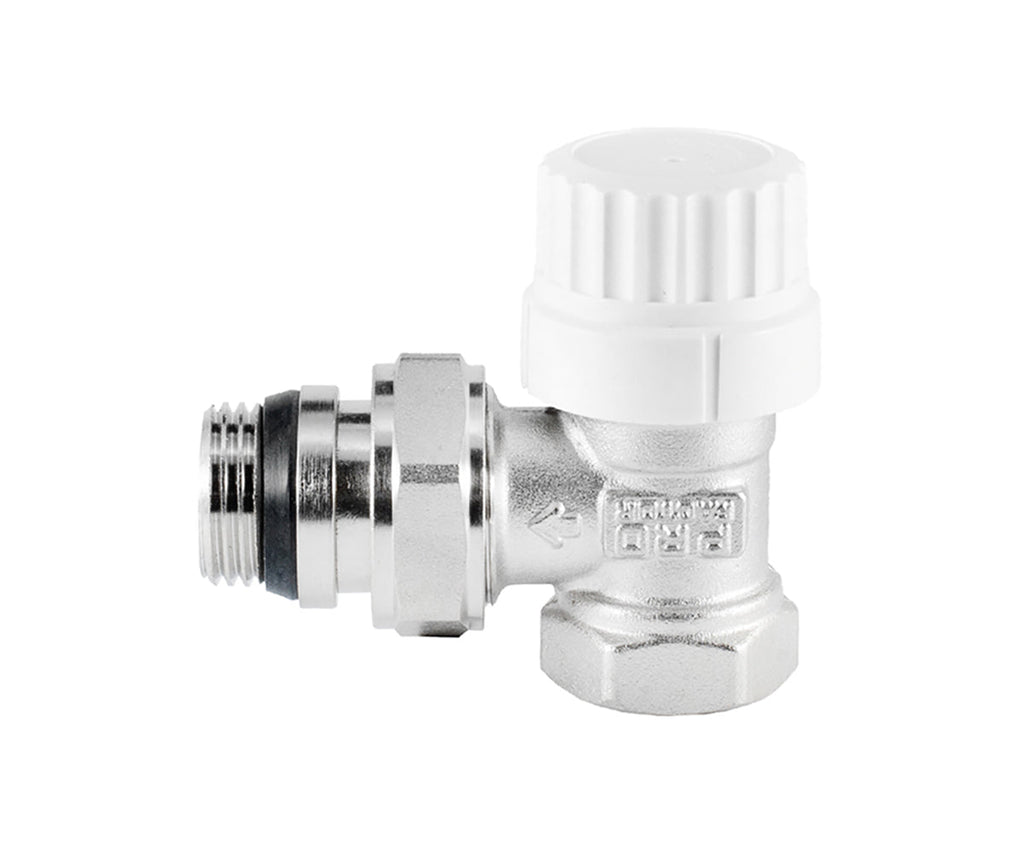 Angled thermostatic radiator valve with presetting and O-ring seal at tailpiece — view 2