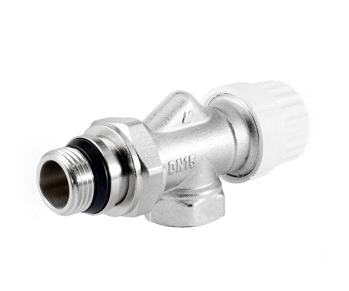 Thermostatic radiator valve with axial operation and O-ring seal at tailpiece — view 1
