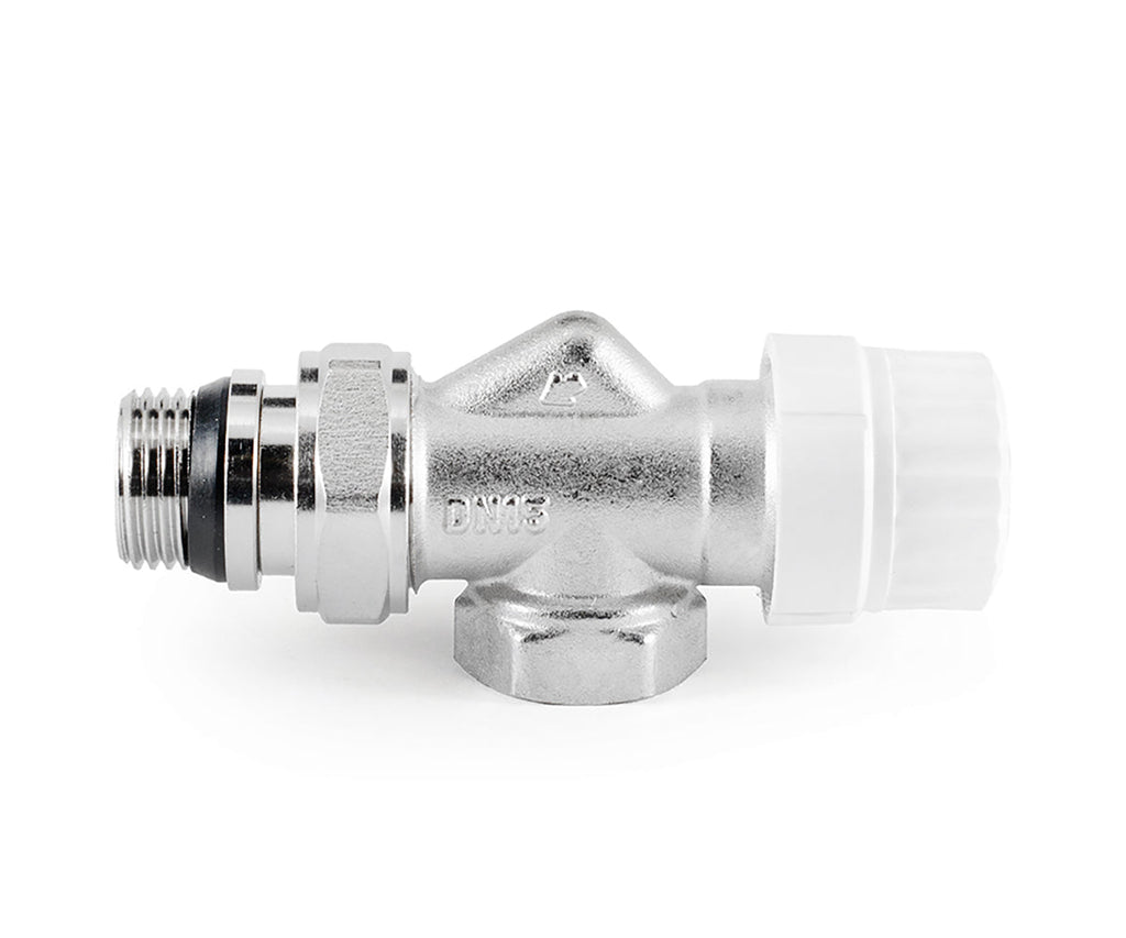 Thermostatic radiator valve with axial operation and O-ring seal at tailpiece — view 2
