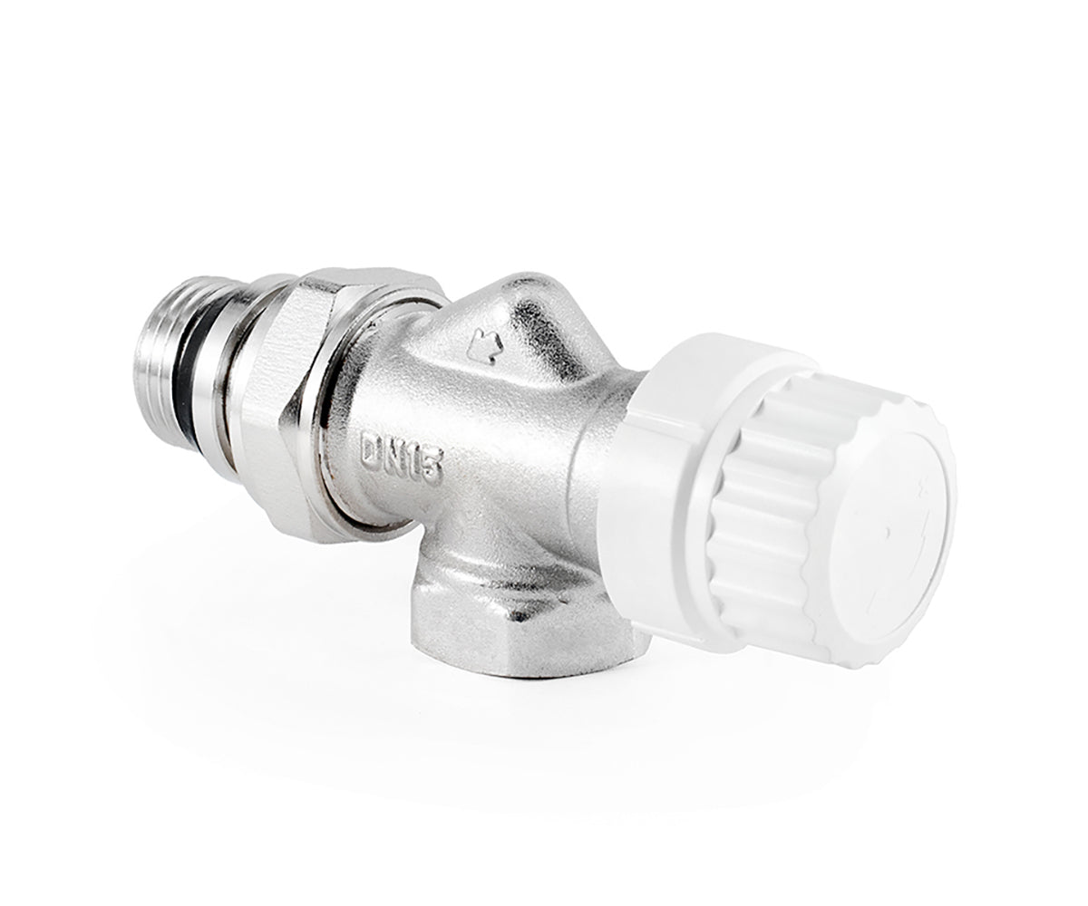 Thermostatic radiator valve with axial operation and O-ring seal at tailpiece — view 3