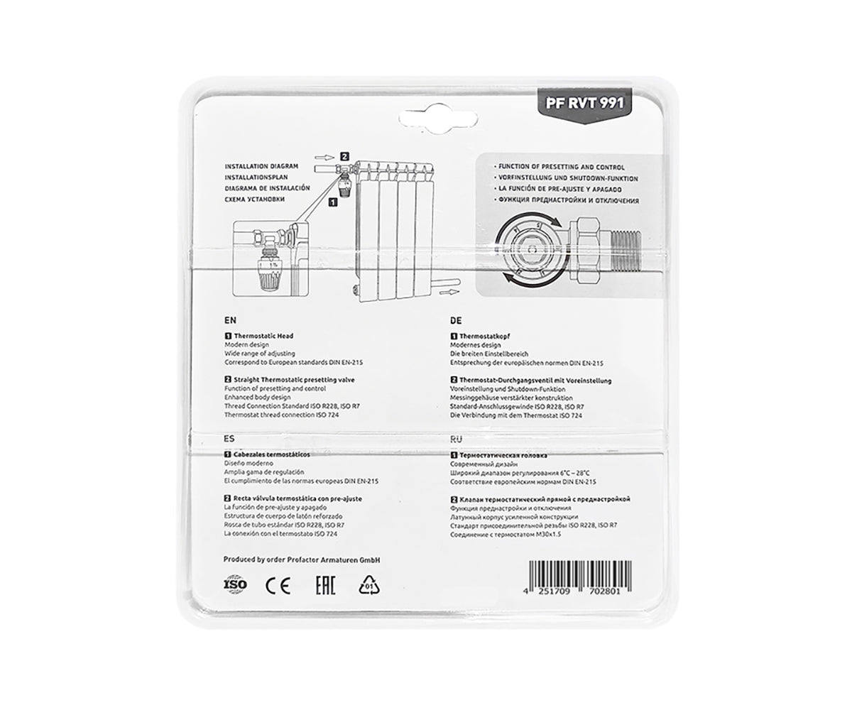 Thermostatic kits for straight and angled radiator connection with presetting — PF RVT 991, view 2