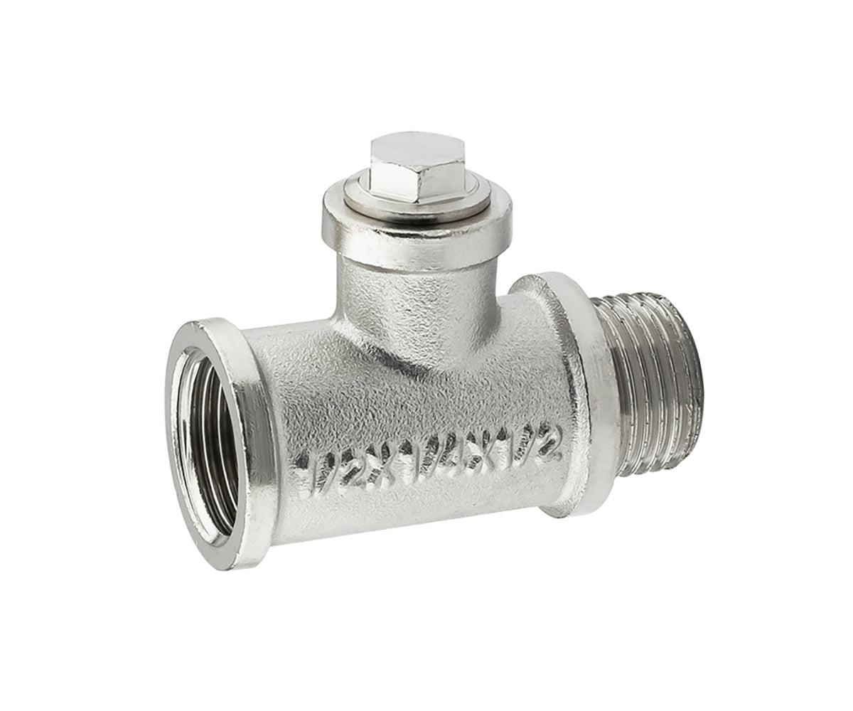 Tee for installation of ¼" pressure gauge / thermometer with cap F/F/M — view 1