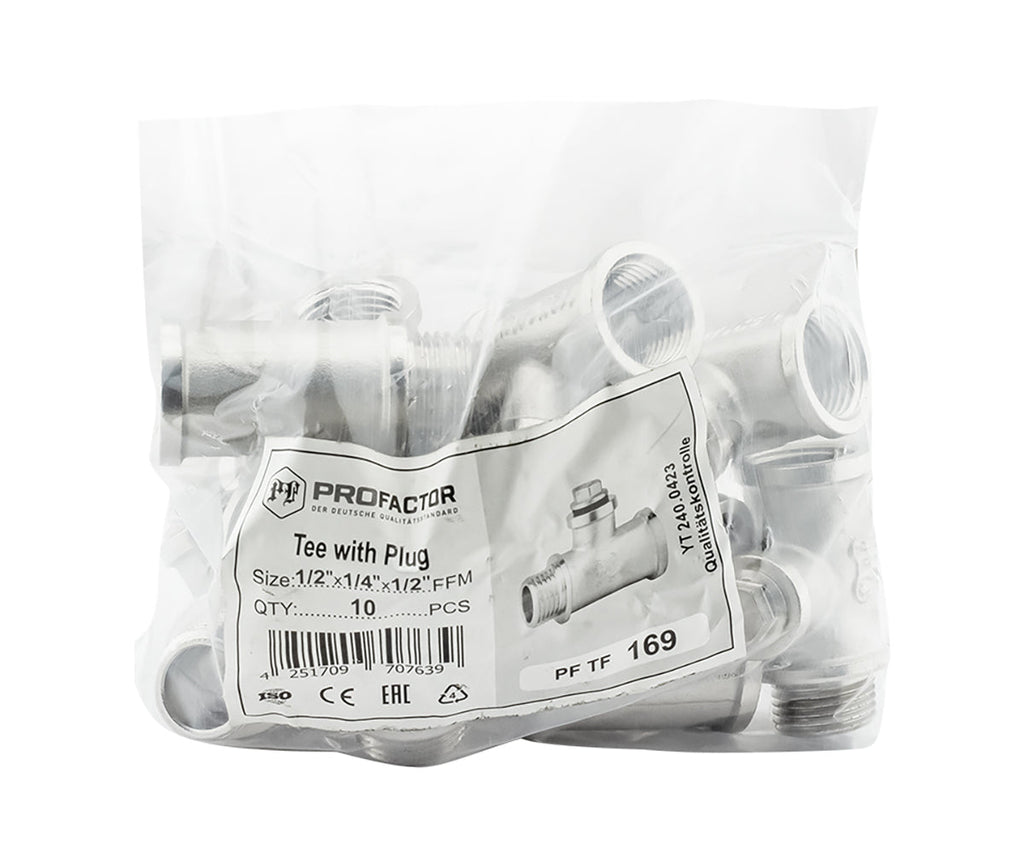 Tee for installation of ¼" pressure gauge / thermometer with cap F/F/M — view 5