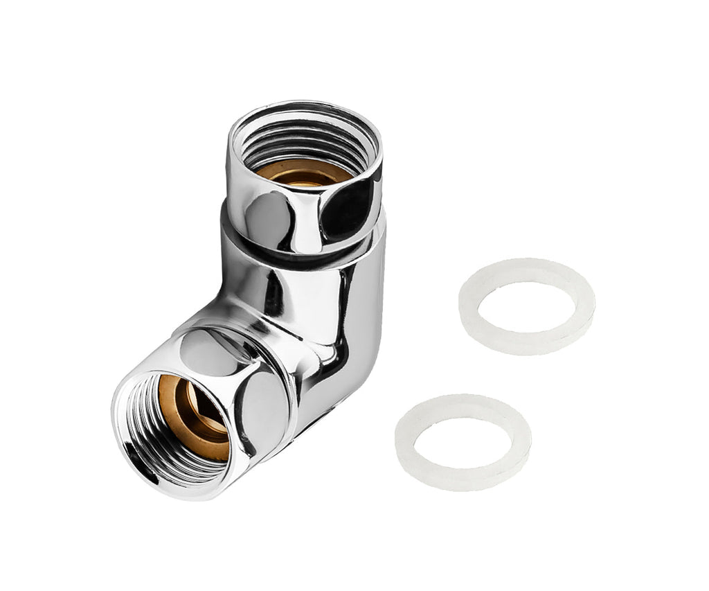 Angle connector with two union nuts — view 3