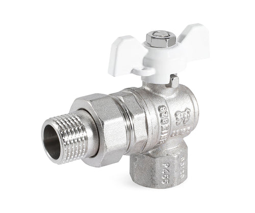 Angle ball valve «STANDARD» with union, butterfly handle — DN 15 / ½", view 1