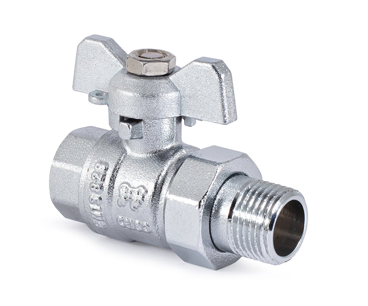 Ball valve «STANDARD» with union, butterfly handle, chrome-plated, for towel warmers — DN 15 / ½", view 6